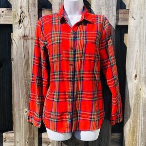 Old Navy Plaid Button Down SMALL Red Long Sleeves